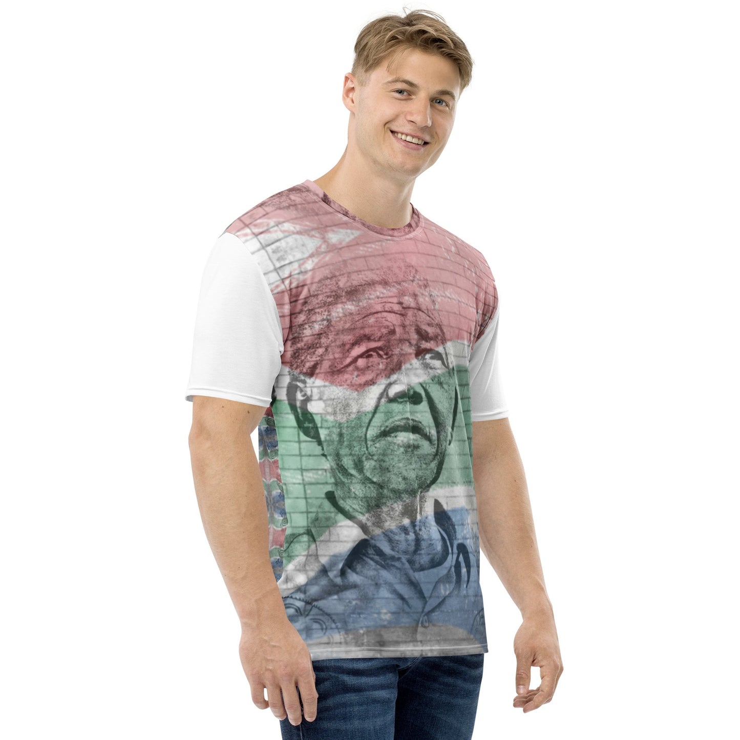 Nelson Mandela all-over print men's t-shirt, anti-apartheid leader activist fashion, Pen vs Sword