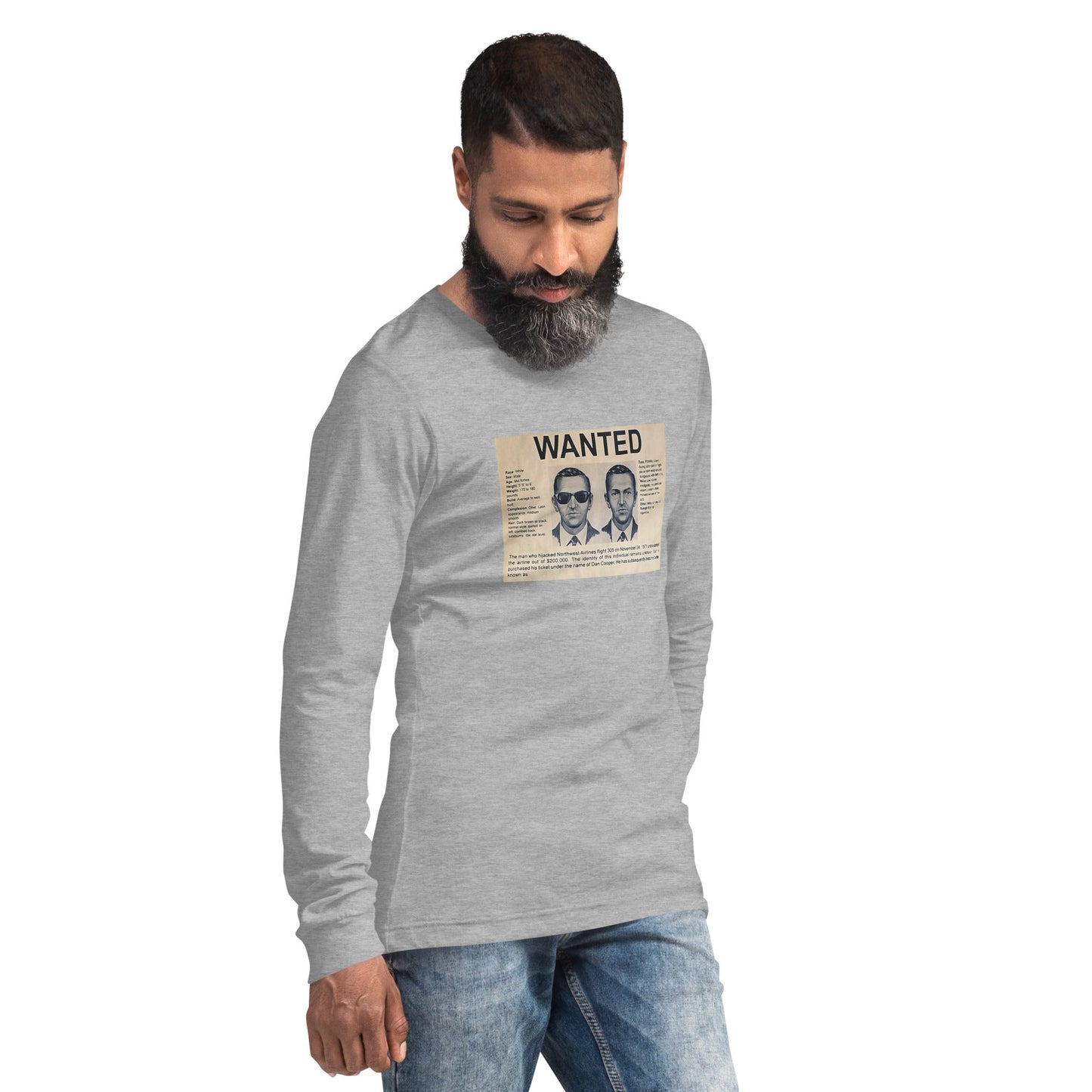 D B Cooper - Wanted Poster Unisex Long Sleeve Tee - Propaganda Department