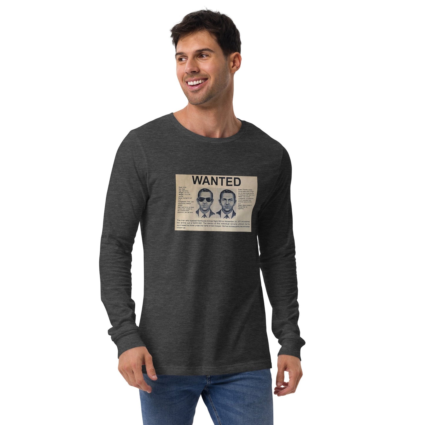 D B Cooper - Wanted Poster Unisex Long Sleeve Tee - Propaganda Department
