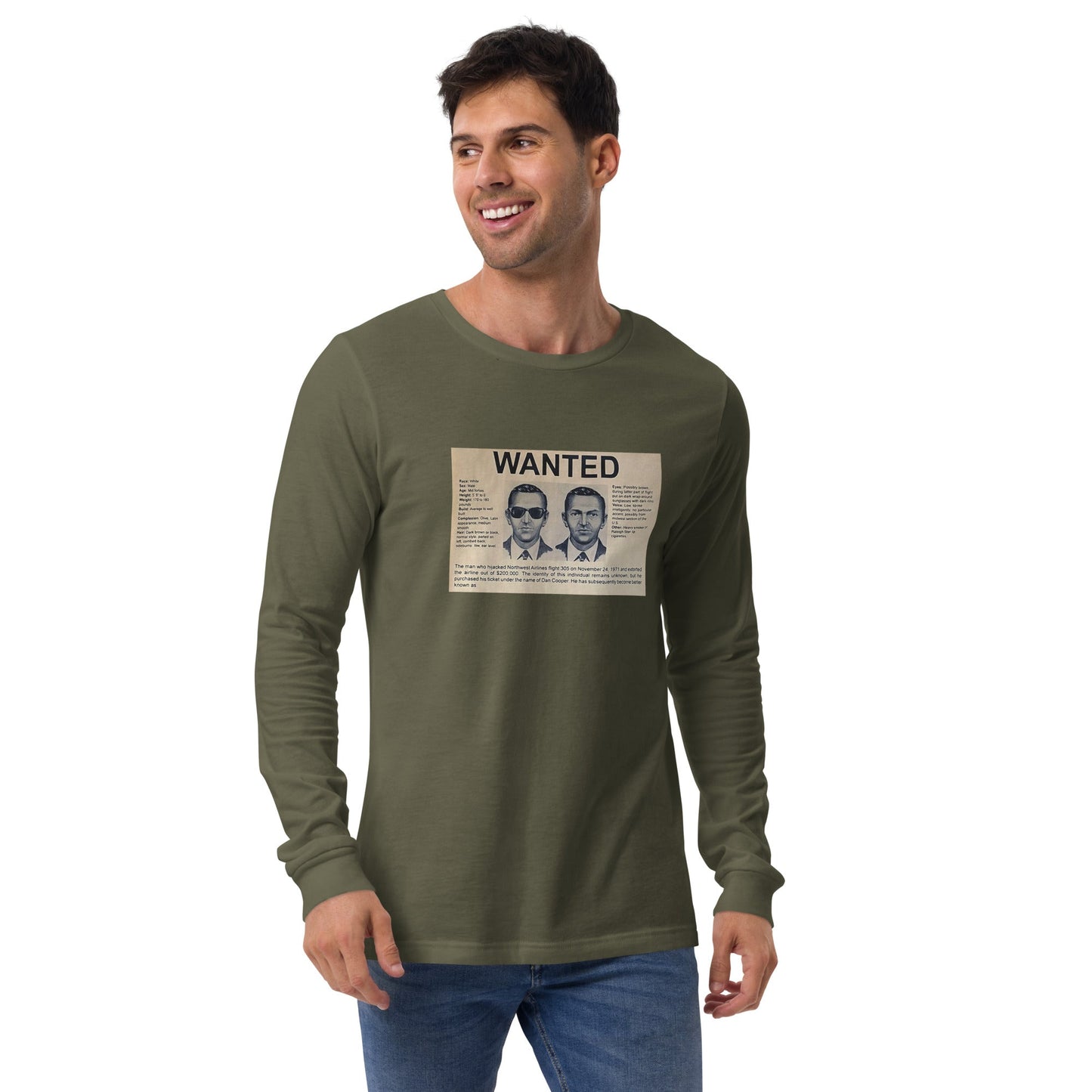 D B Cooper - Wanted Poster Unisex Long Sleeve Tee - Propaganda Department