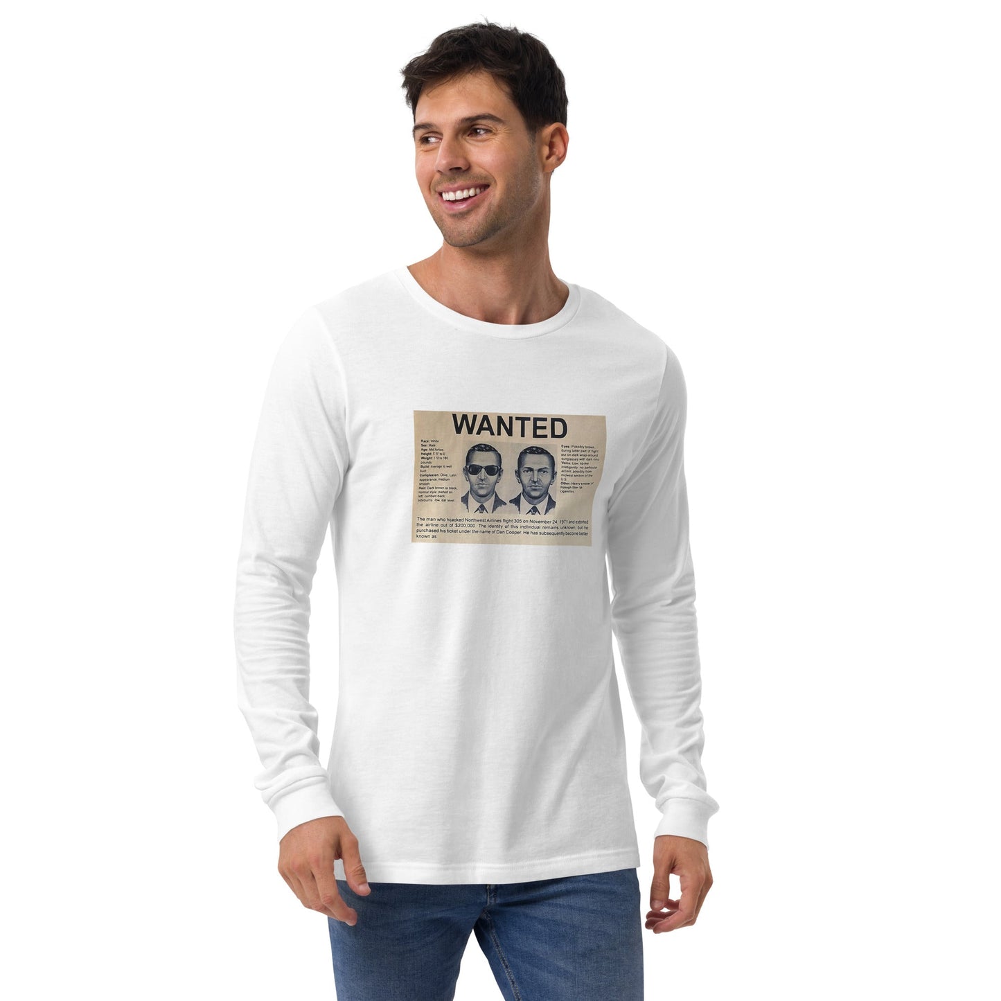 D B Cooper - Wanted Poster Unisex Long Sleeve Tee - Propaganda Department