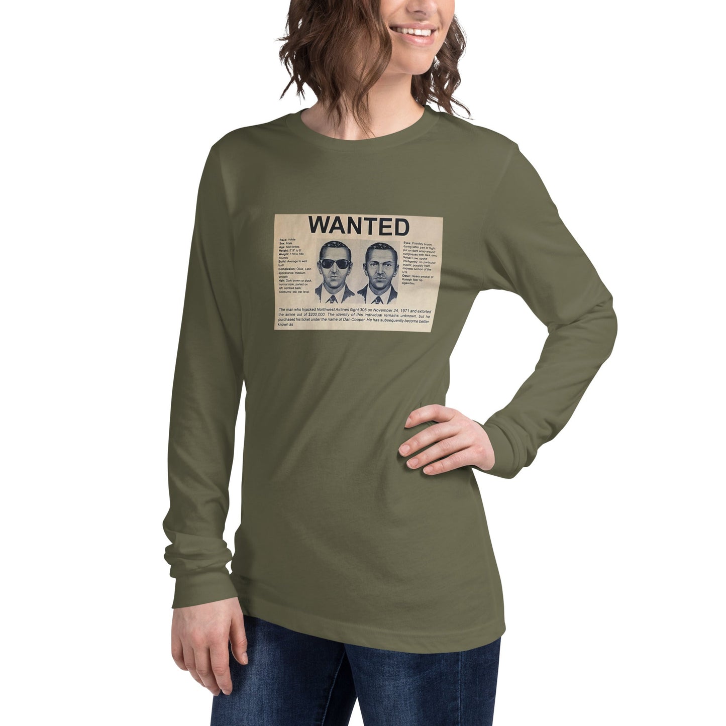 D B Cooper - Wanted Poster Unisex Long Sleeve Tee - Propaganda Department
