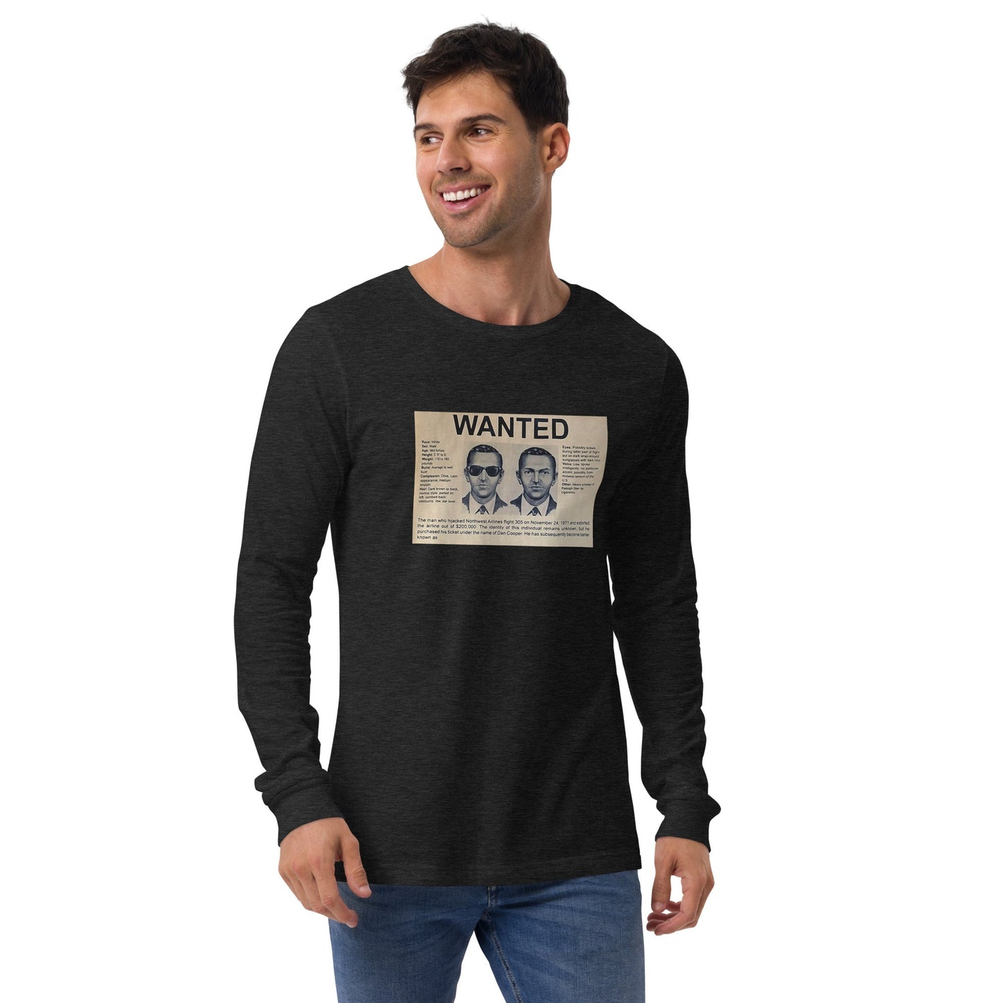 D B Cooper - Wanted Poster Unisex Long Sleeve Tee - Propaganda Department