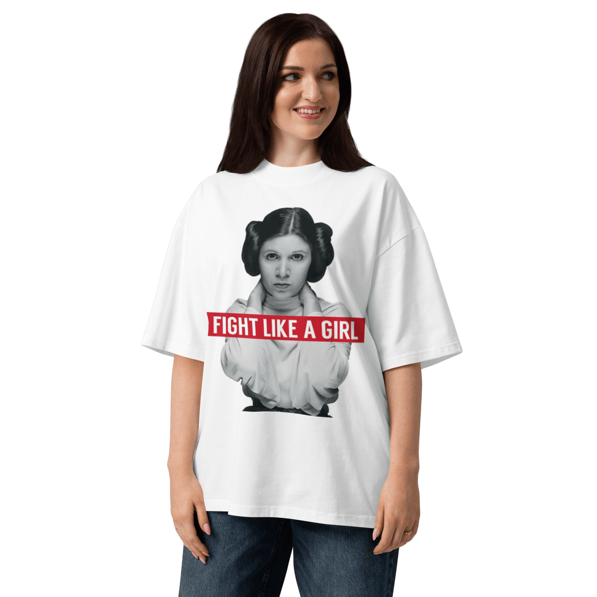 Fight Like a Girl - Princess Leia Unisex organic oversized high neck t-shirt - Propaganda Department