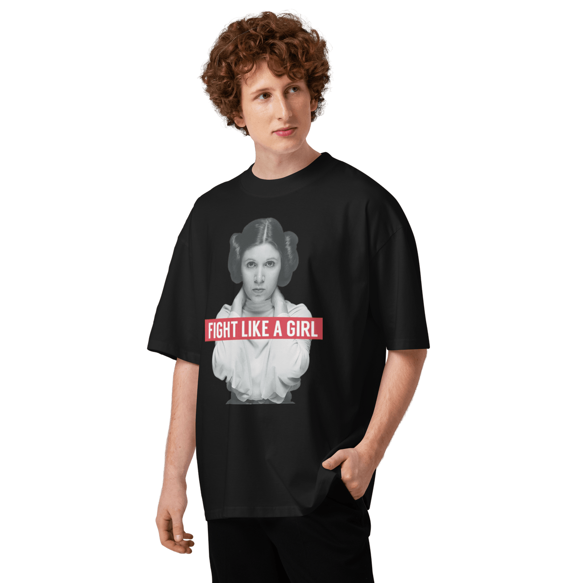 Fight Like a Girl - Princess Leia Unisex organic oversized high neck t-shirt - Propaganda Department