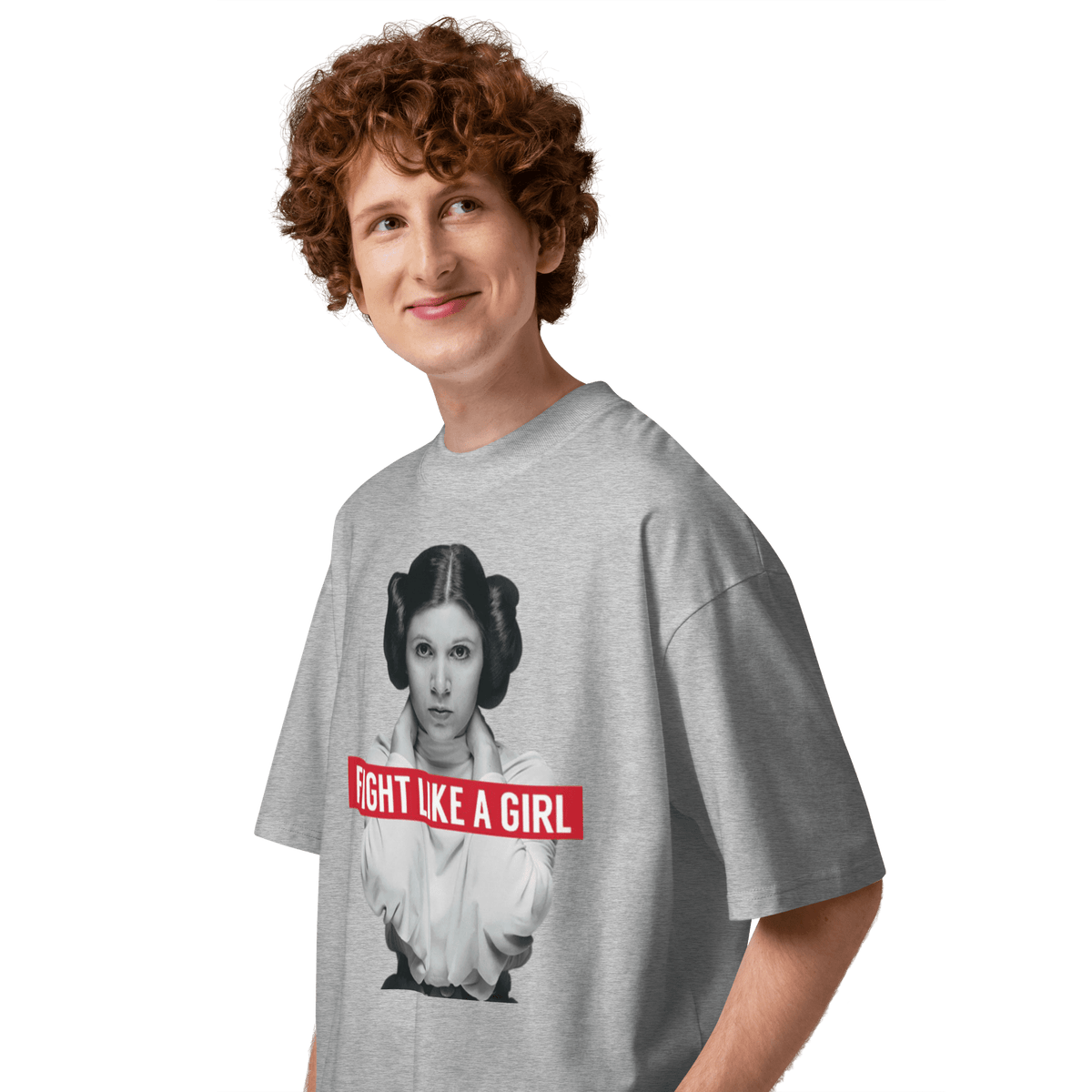 Fight Like a Girl - Princess Leia Unisex organic oversized high neck t-shirt - Propaganda Department