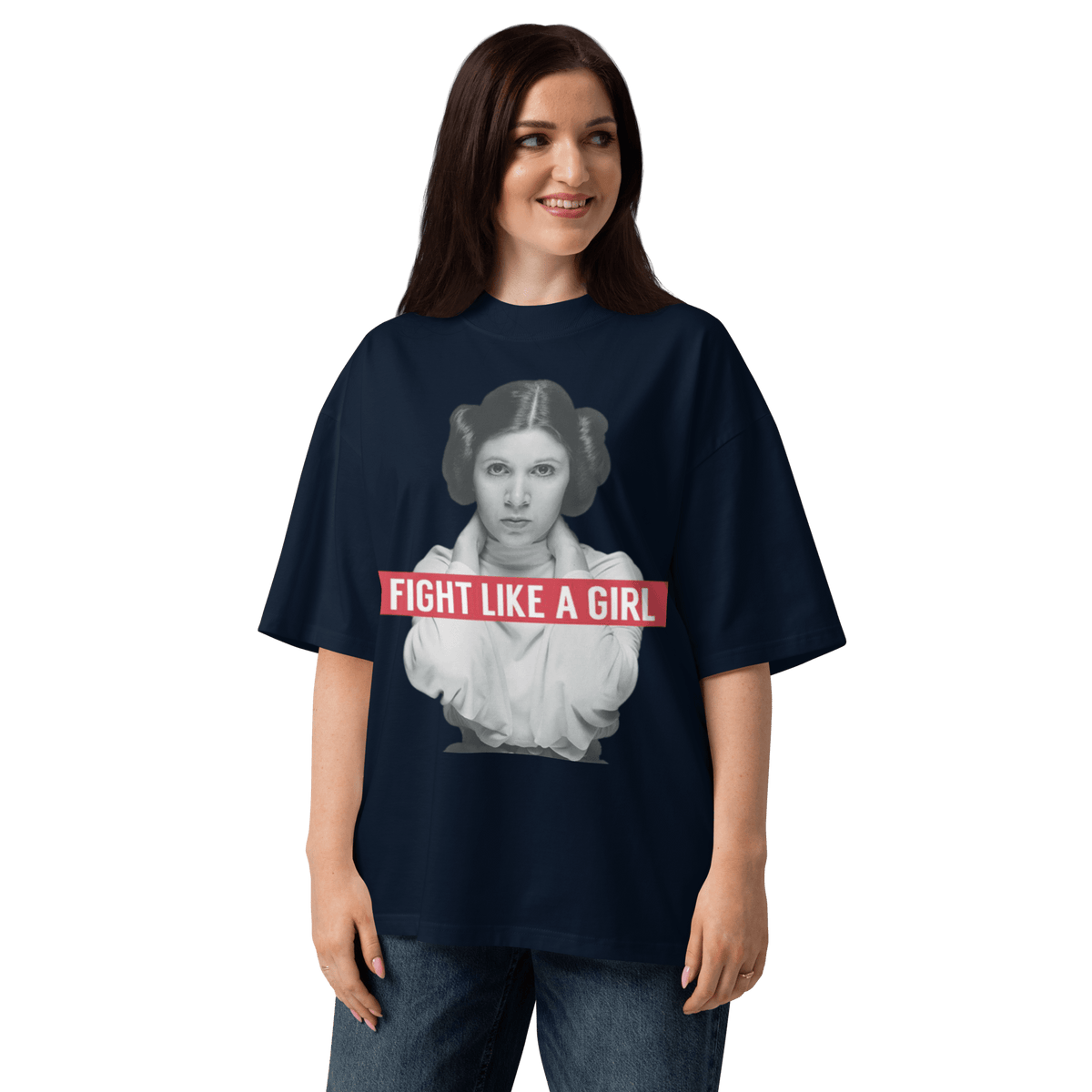 Fight Like a Girl - Princess Leia Unisex organic oversized high neck t-shirt - Propaganda Department