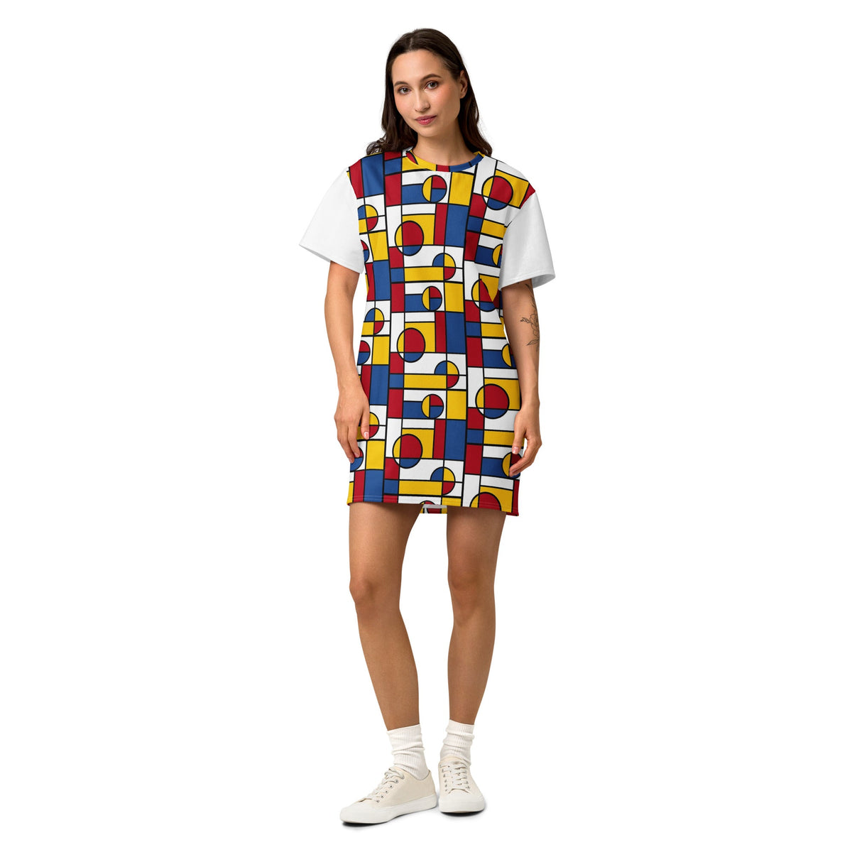 Mondrian Circle De Stijl Cotton T-Shirt Dress