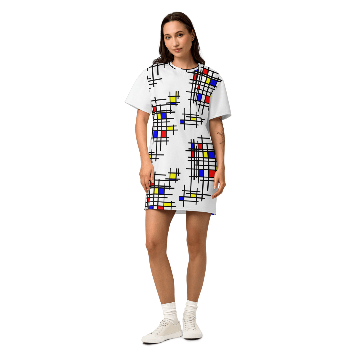 Mondrian Grid De Stijl Cotton T-Shirt Dress