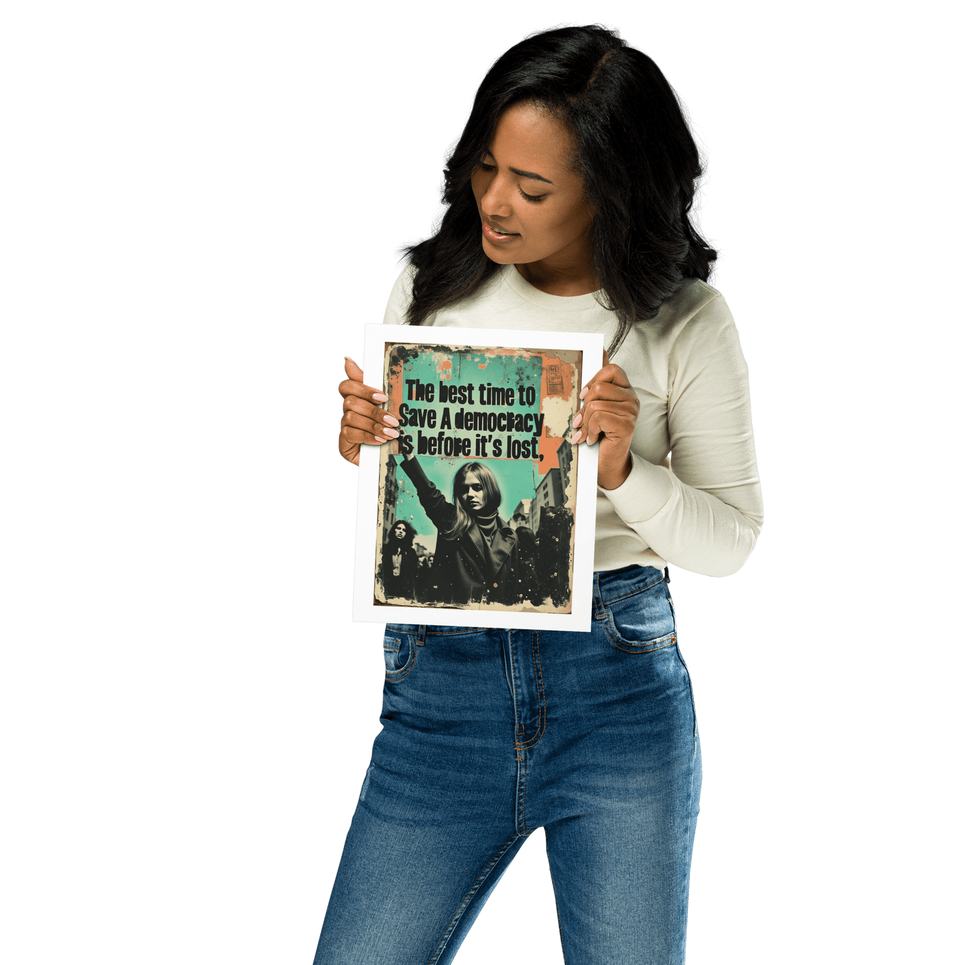 Save Democracy protest art print, democratic values activism, Pen vs Sword