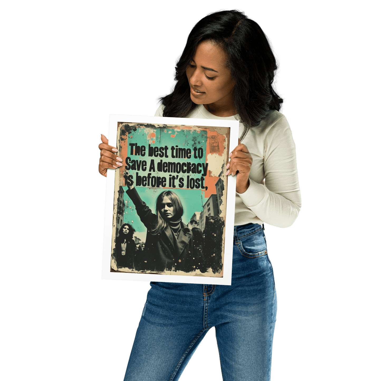 Save Democracy protest art print, democratic values activism, Pen vs Sword