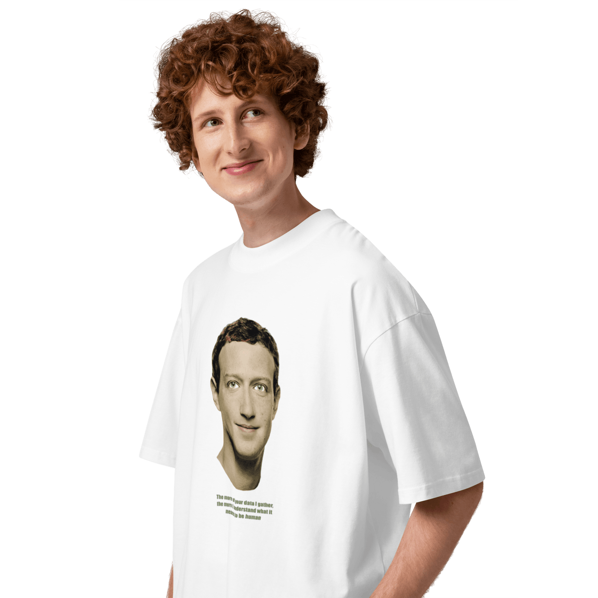 Zucked Human - Mark Zuckerberg Unisex organic oversized high neck t-shirt - Propaganda Department