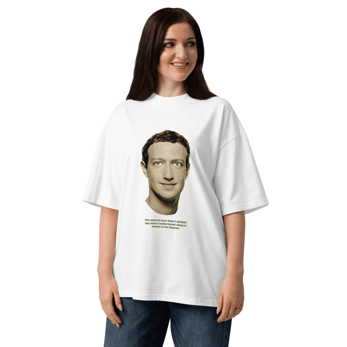 Zucked Human - Mark Zuckerberg Unisex organic oversized high neck t-shirt - Propaganda Department
